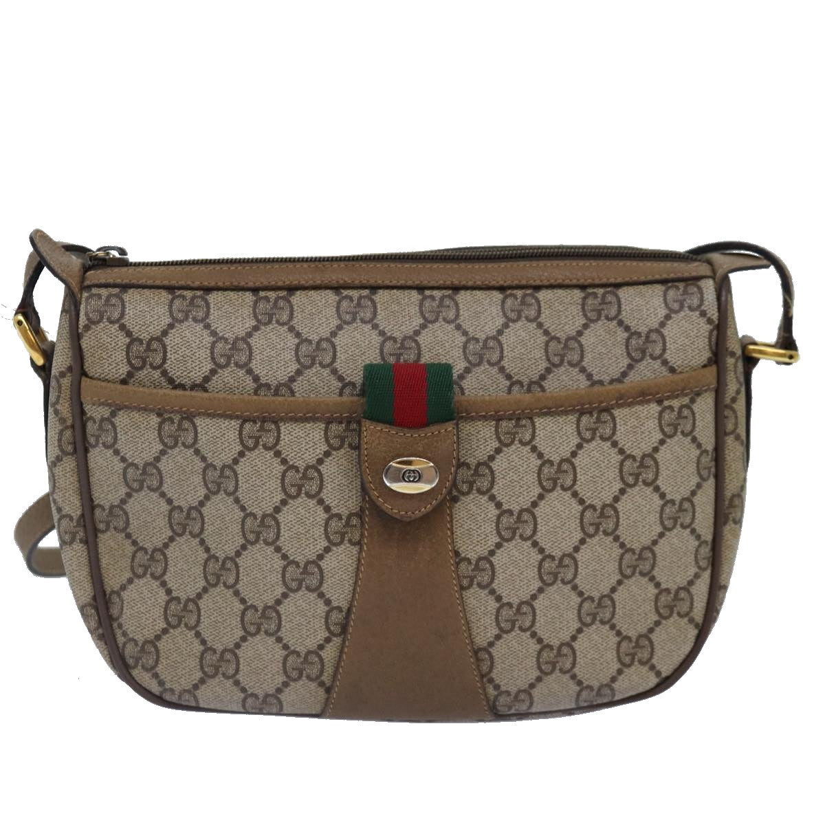 GUCCI GG Supreme Web Sherry Line Shoulder Bag PVC Beige Gold Auth yk14355