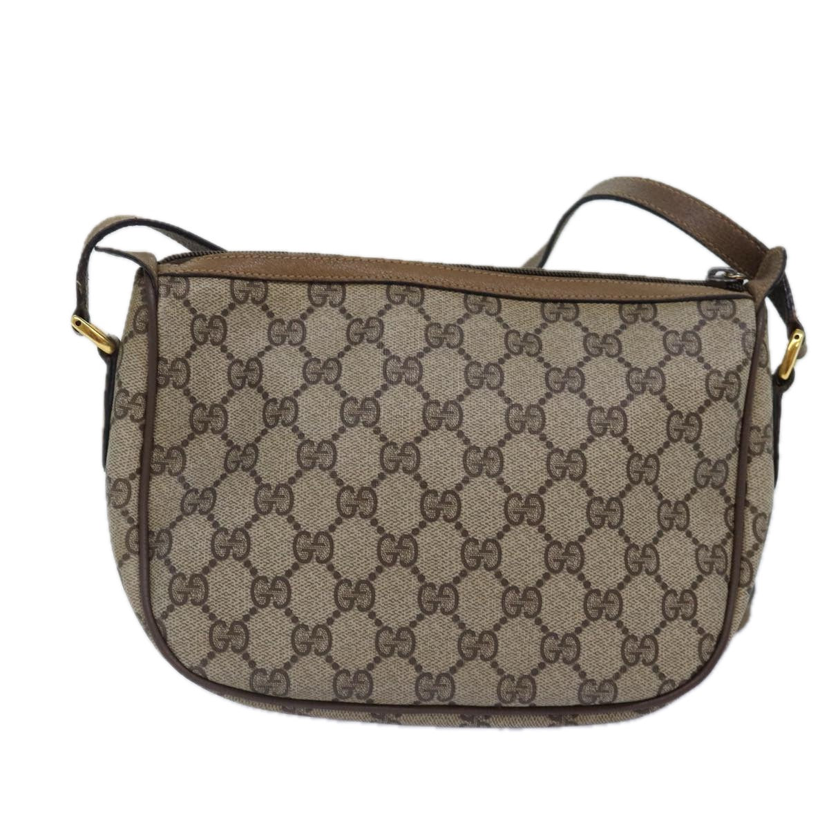GUCCI GG Supreme Web Sherry Line Shoulder Bag PVC Beige Gold Auth yk14355