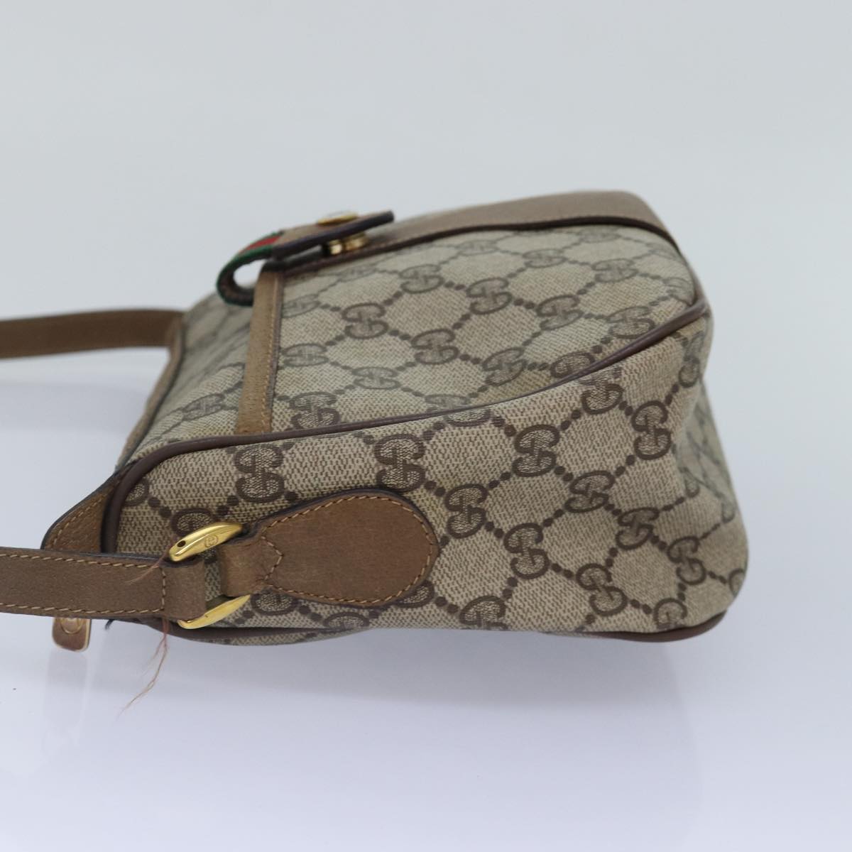 GUCCI GG Supreme Web Sherry Line Shoulder Bag PVC Beige Gold Auth yk14355