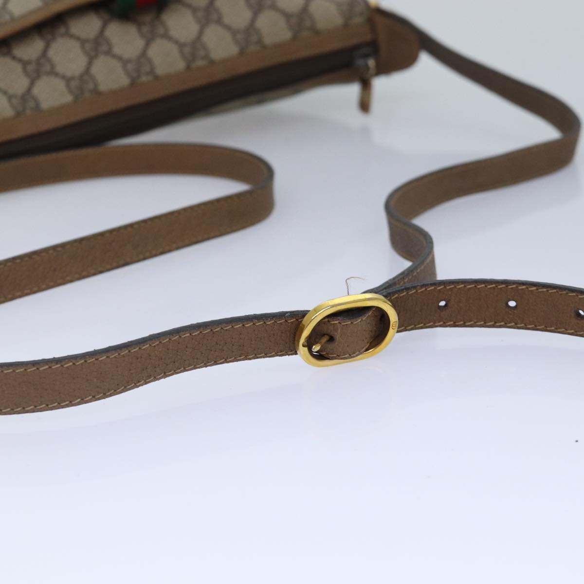 GUCCI GG Supreme Web Sherry Line Shoulder Bag PVC Beige Gold Auth yk14355
