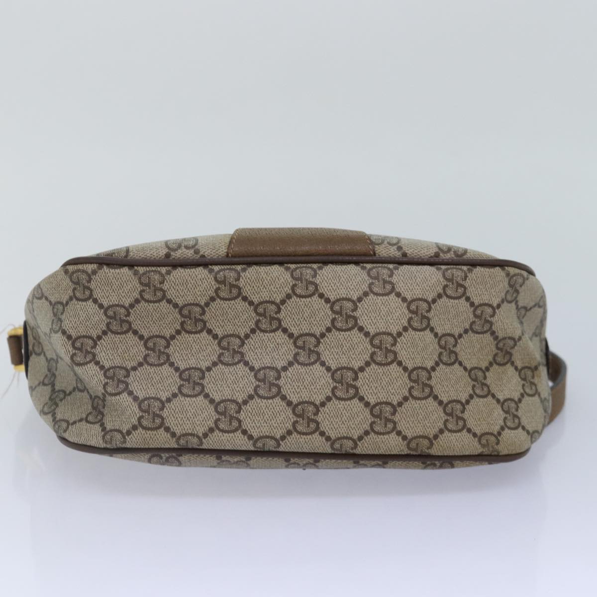 GUCCI GG Supreme Web Sherry Line Shoulder Bag PVC Beige Gold Auth yk14355