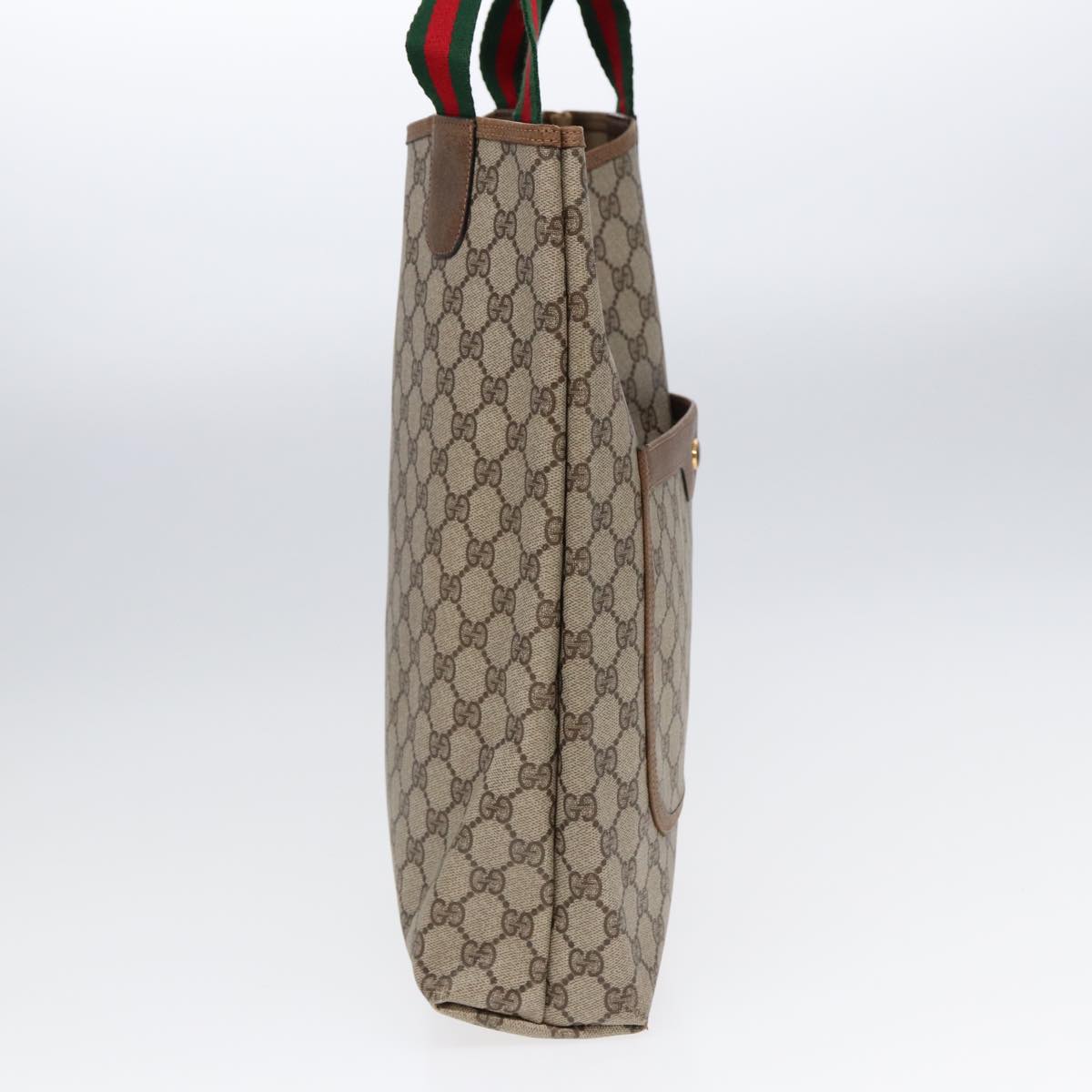 GUCCI GG Supreme Web Sherry Line Tote Bag PVC Beige Red 39 02 003 Auth yk14357