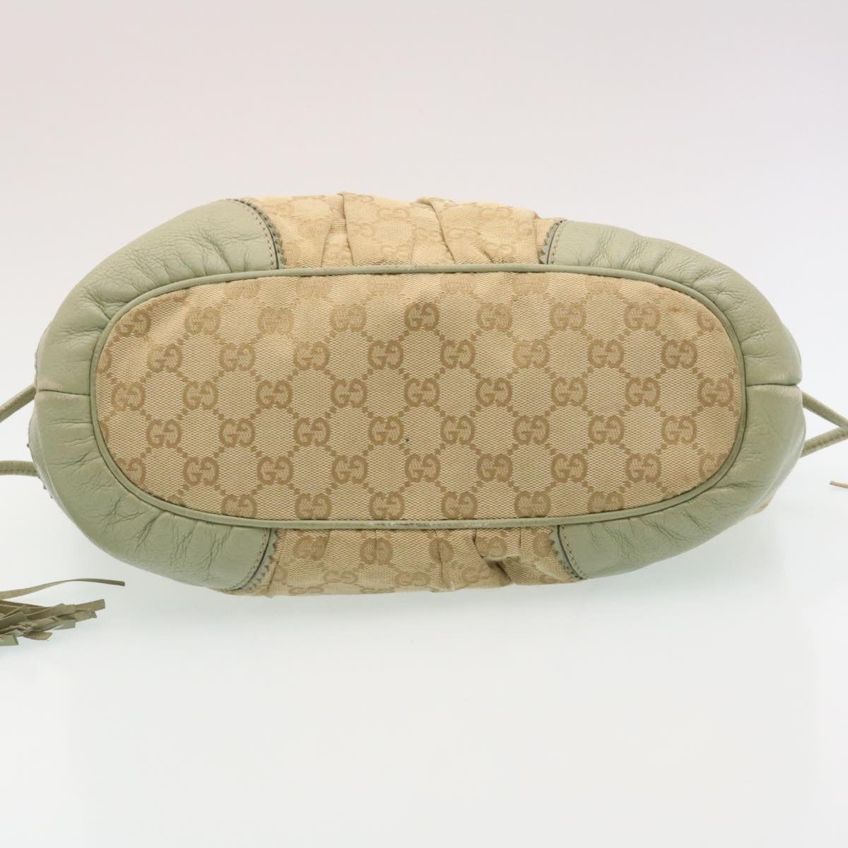 GUCCI GG Canvas Tote Bag Fringe Beige Green yk3822