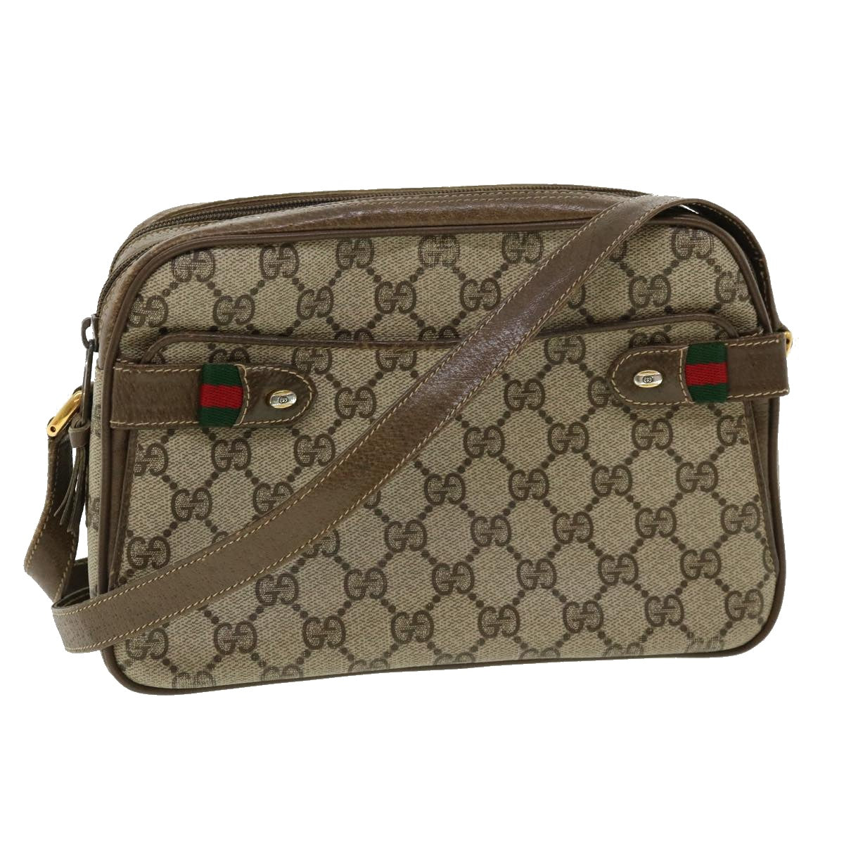 GUCCI GG Canvas Web Sherry Line Shoulder Bag Beige Red Green yk5378