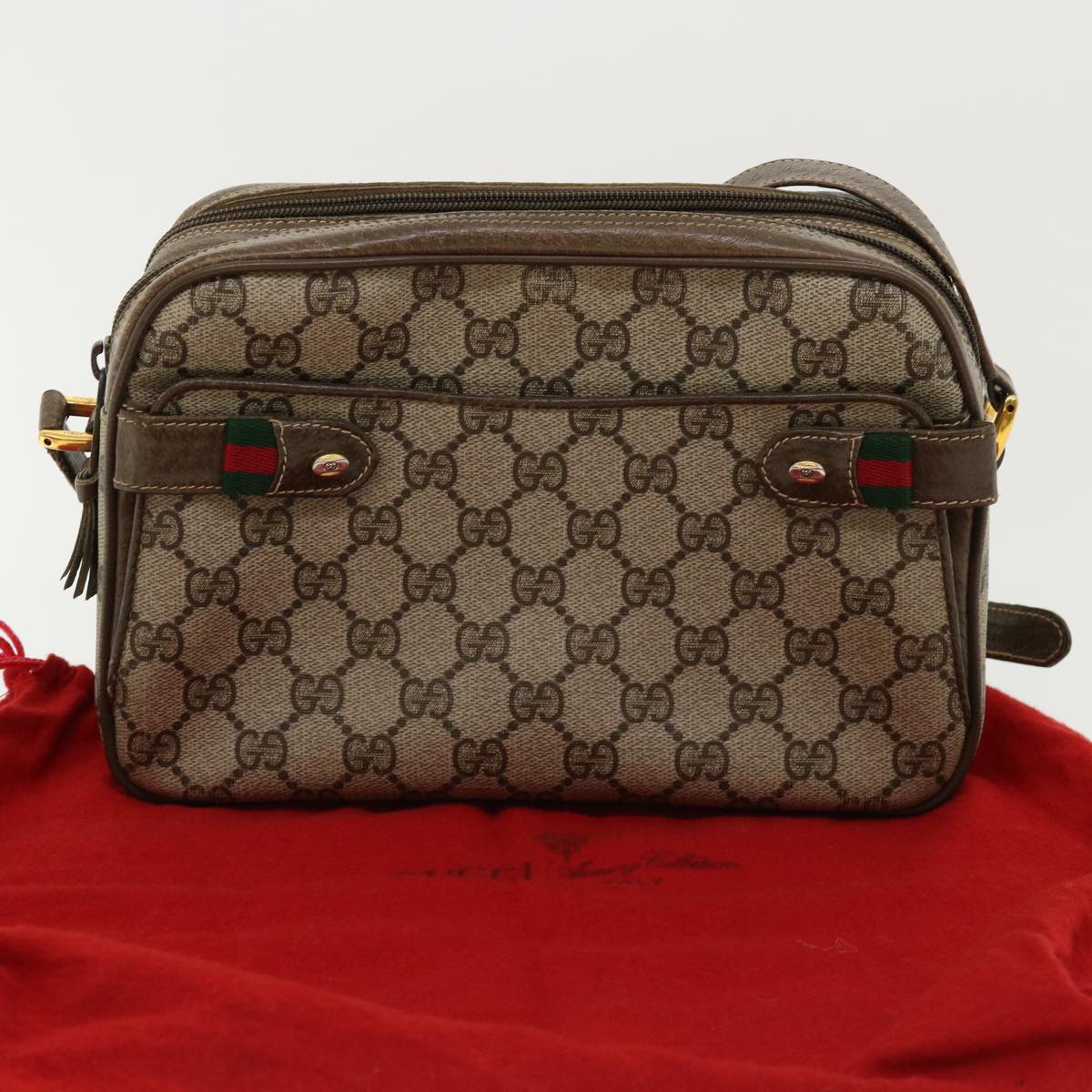 GUCCI GG Canvas Web Sherry Line Shoulder Bag Beige Red Green yk5378