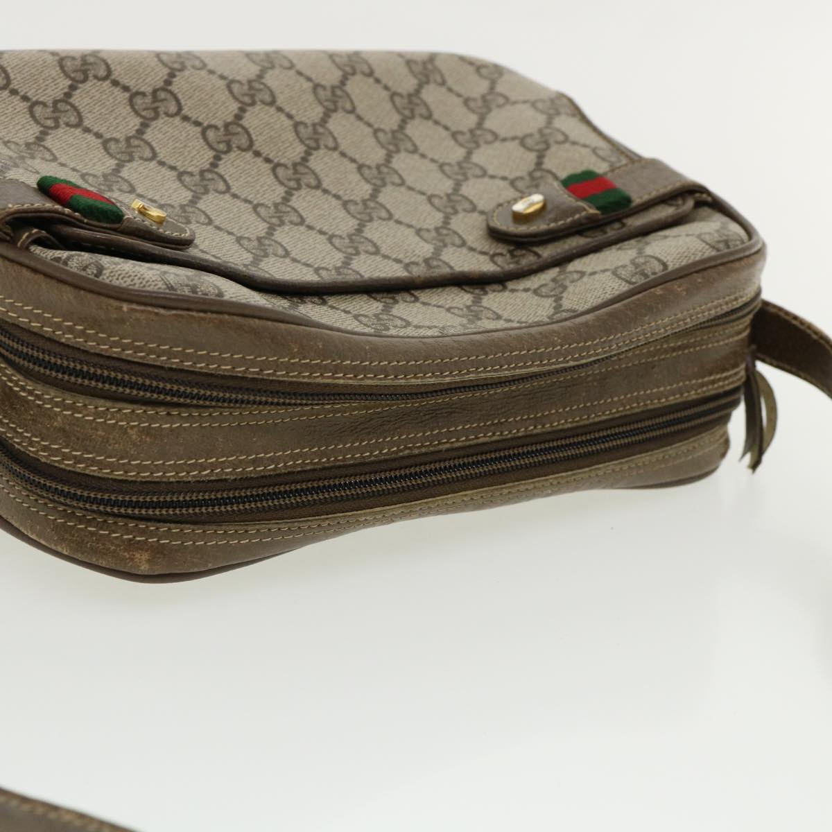 GUCCI GG Canvas Web Sherry Line Shoulder Bag Beige Red Green yk5378