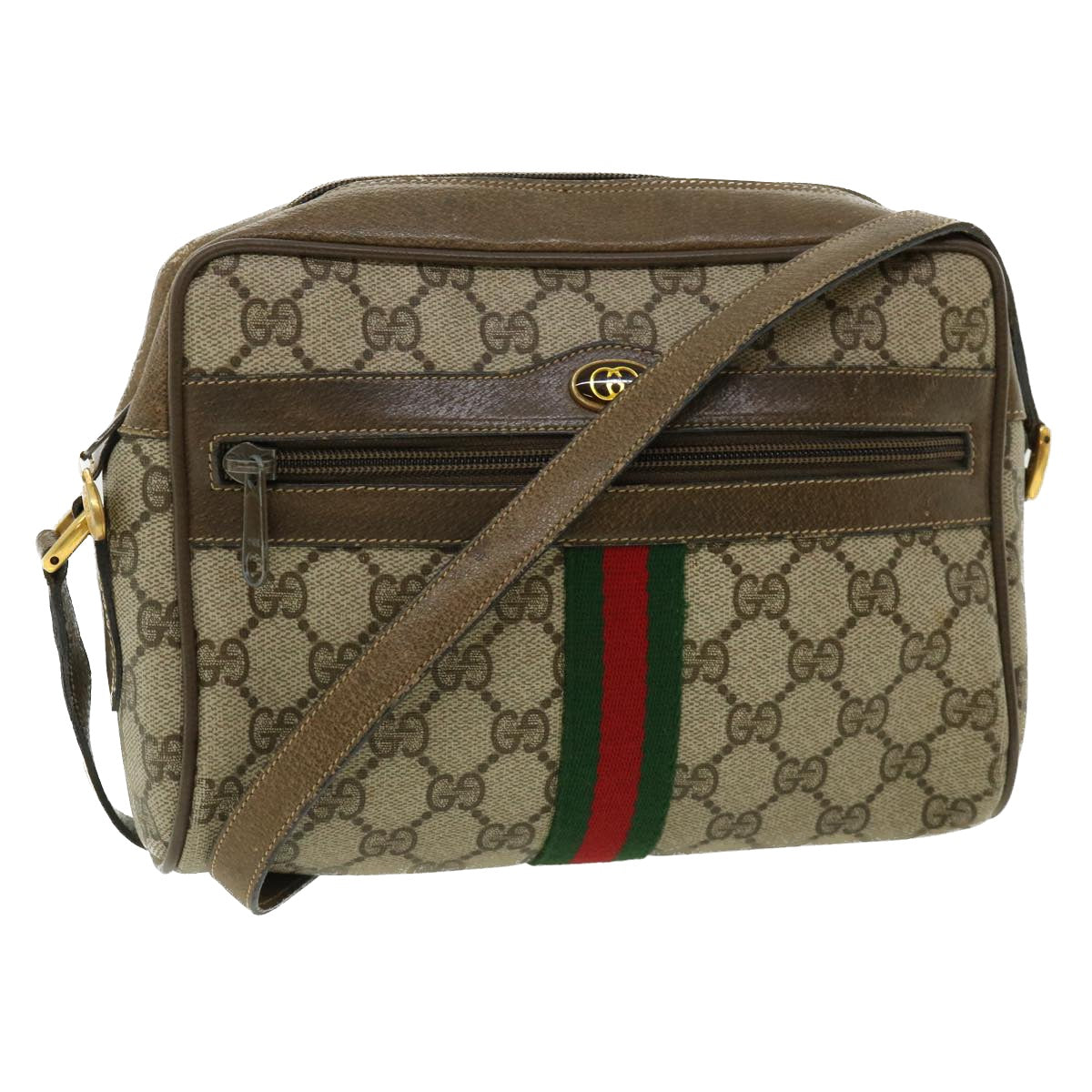 GUCCI GG Canvas Web Sherry Line Shoulder Bag Beige Green 98.02.004 yk5881B
