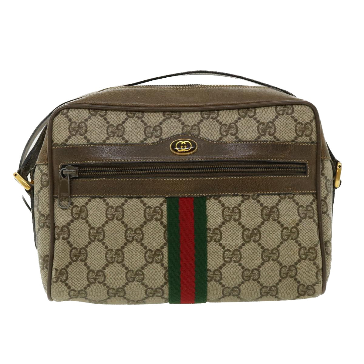 GUCCI GG Canvas Web Sherry Line Shoulder Bag Beige Green 98.02.004 yk5881B