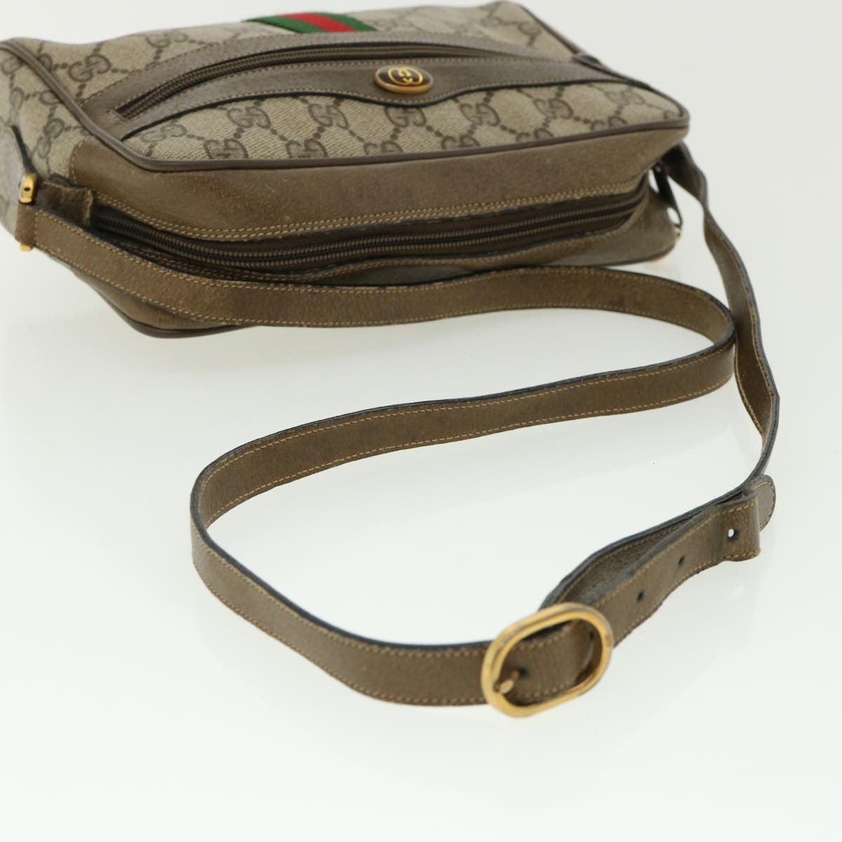 GUCCI GG Canvas Web Sherry Line Shoulder Bag Beige Green 98.02.004 yk5881B