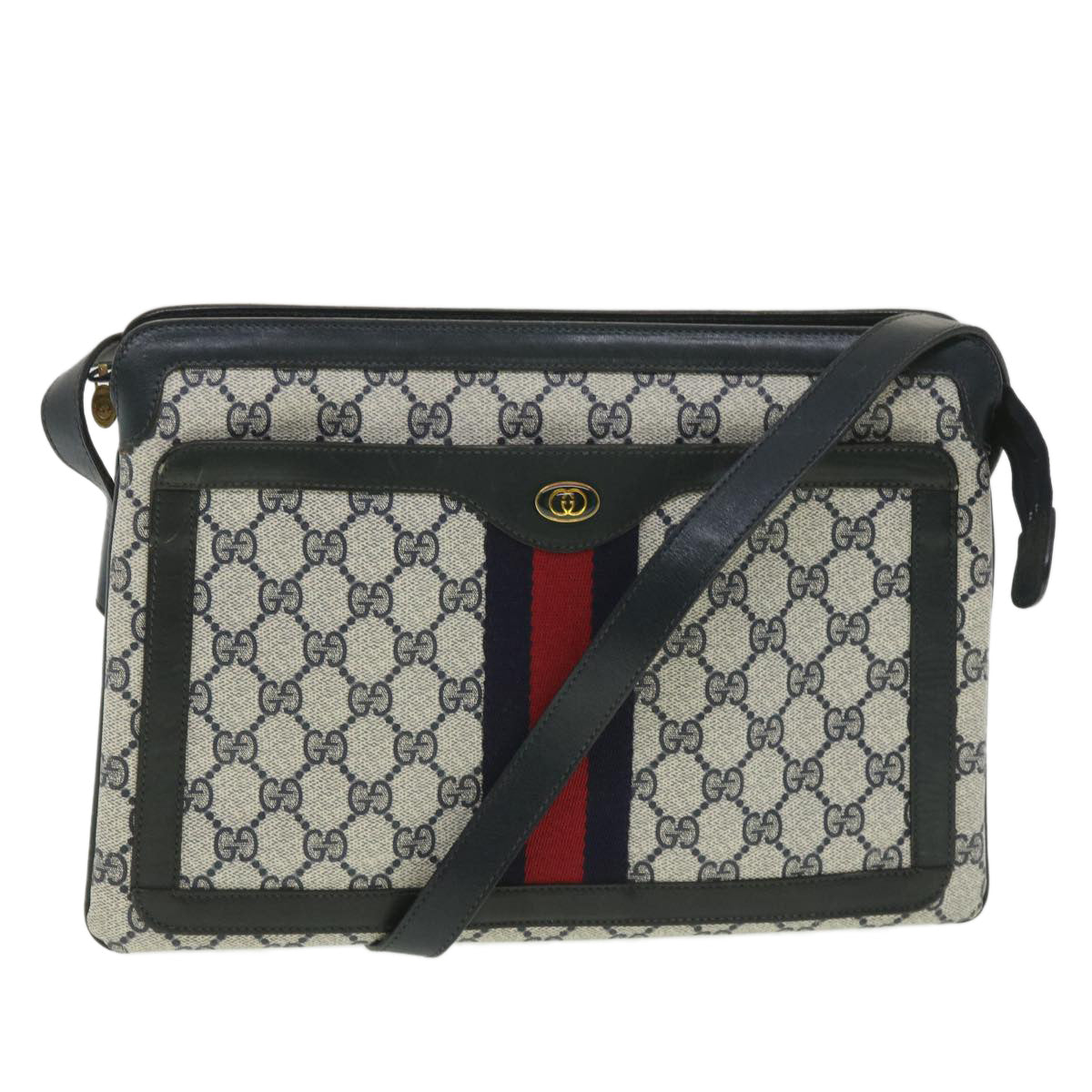 GUCCI GG Canvas Sherry Line Shoulder Bag PVC Leather Gray Red Navy yk6173B