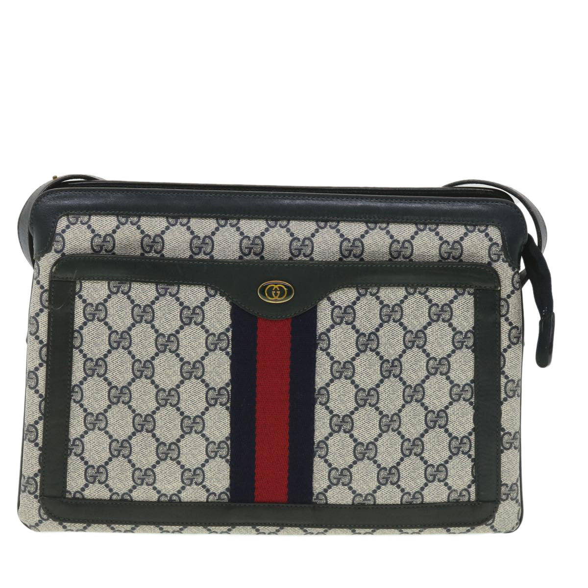 GUCCI GG Canvas Sherry Line Shoulder Bag PVC Leather Gray Red Navy yk6173B