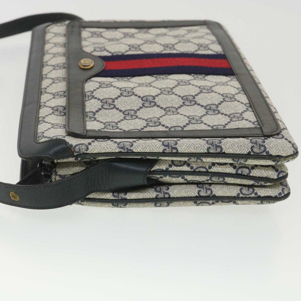 GUCCI GG Canvas Sherry Line Shoulder Bag PVC Leather Gray Red Navy yk6173B