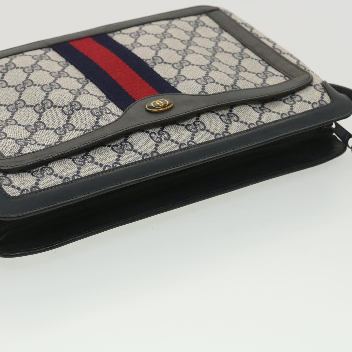 GUCCI GG Canvas Sherry Line Shoulder Bag PVC Leather Gray Red Navy yk6173B