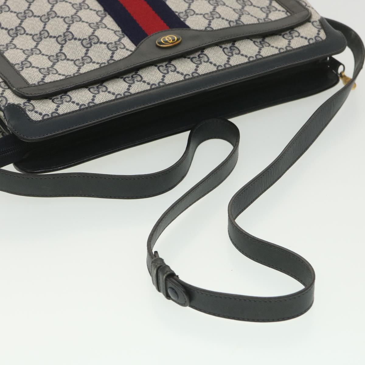 GUCCI GG Canvas Sherry Line Shoulder Bag PVC Leather Gray Red Navy yk6173B