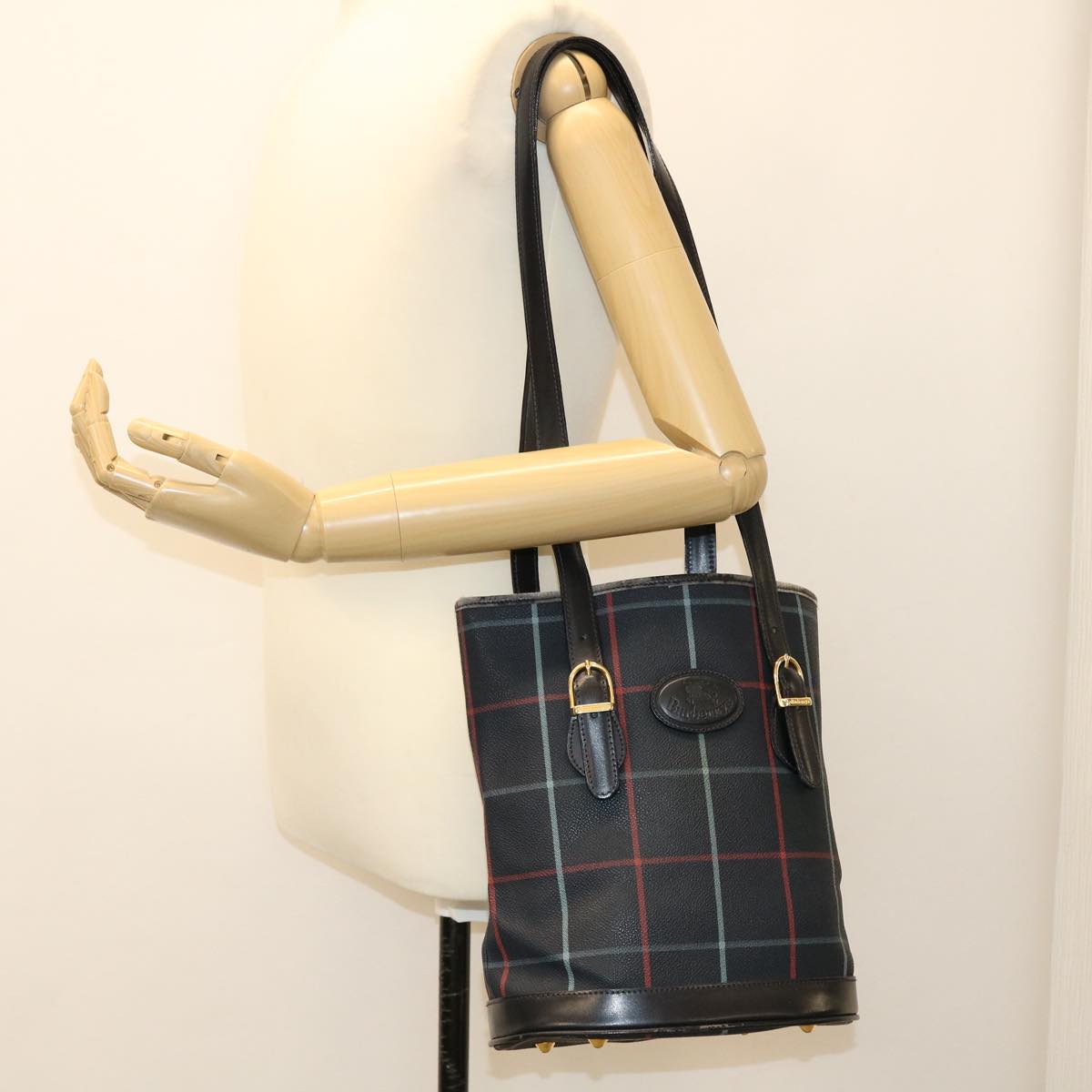 BurberrySs Nova Check Shoulder Bag PVC Leather Navy Auth yk7007B