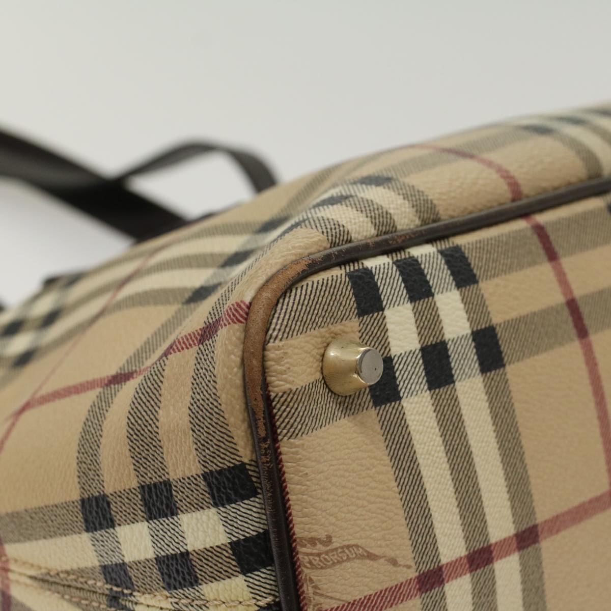 Burberry Nova Check Shoulder Bag PVC Leather Beige Dark Brown Auth yk7975