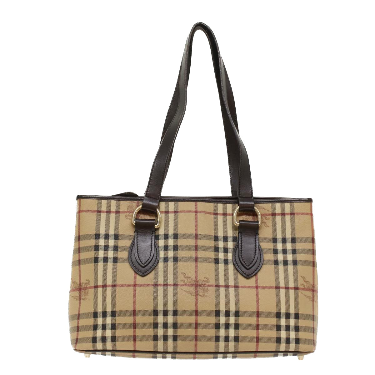 Burberry Nova Check Shoulder Bag PVC Leather Beige Dark Brown Auth yk7975