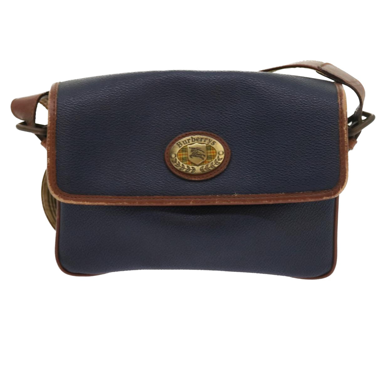 BurberrySs Shoulder Bag Leather Navy Auth yk9080