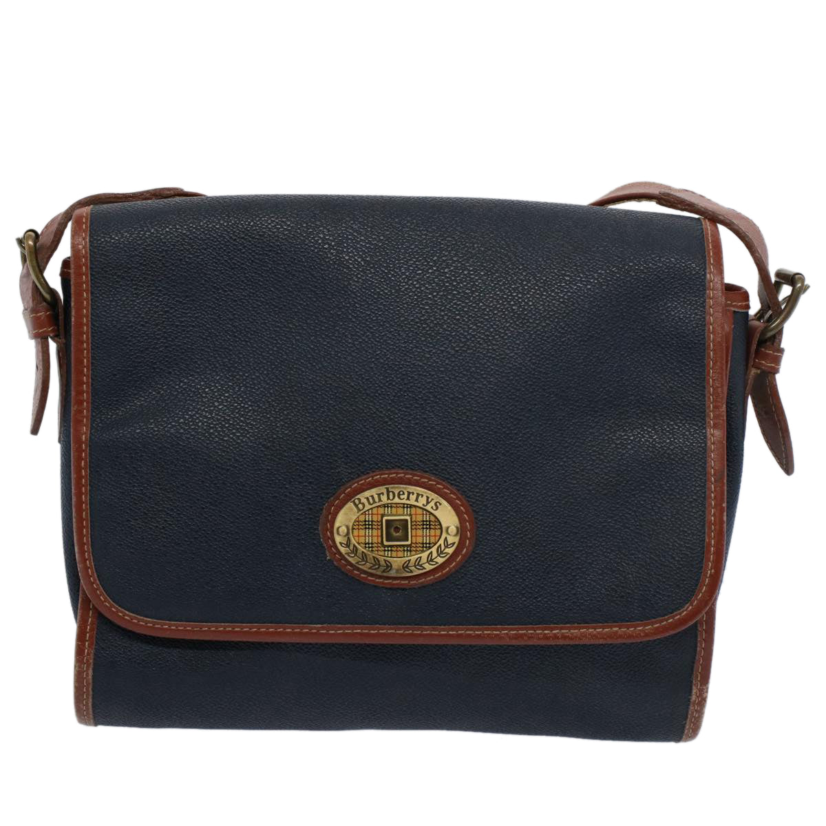 BurberrySs Shoulder Bag Leather Navy Auth yk9319