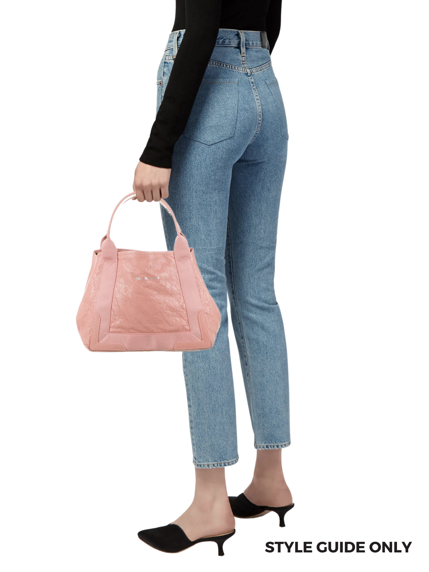 BALENCIAGA - NAVY CABAS S PINK LEATHER TOTE
