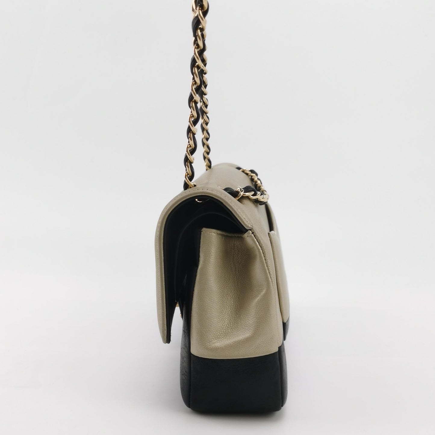 Chanel Classic Flap Gold and Black Calfskin Leather Gold-tone Hardware Shoulder Bag