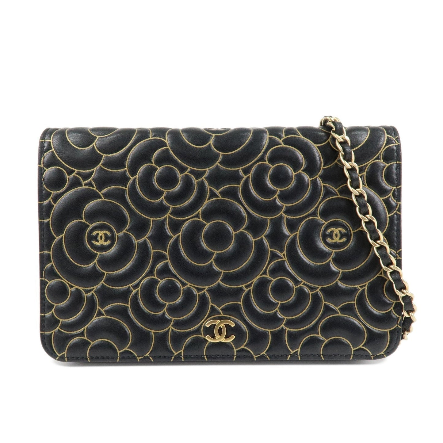 CHANEL Camellia Lamb Skin Chain Wallet Shoulder Bag A82336