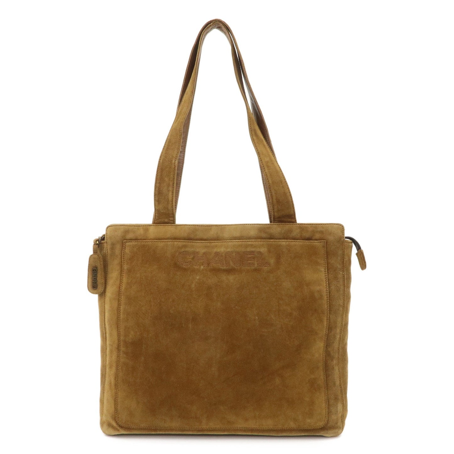 CHANEL Logo Suede Tote Bag Shoulder Bag Brown