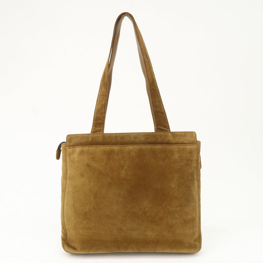 CHANEL Logo Suede Tote Bag Shoulder Bag Brown