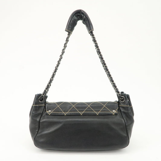 CHANEL COCO Mark Wild Stitch Lamb Skin Chain Shoulder Bag Black