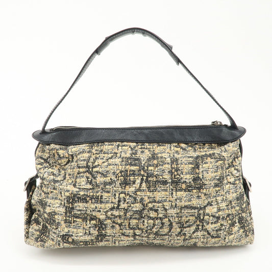 CHANEL Tweed Leather Shoulder Bag Hand Bag Black Beige