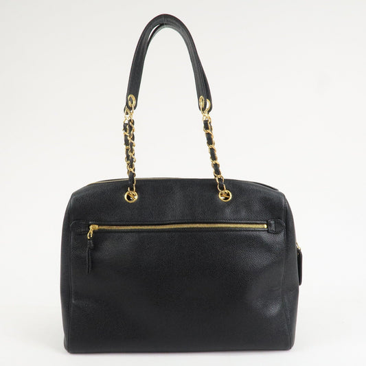 CHANEL COCO Mark Caviar Skin Chain Shoulder Tote Bag Black