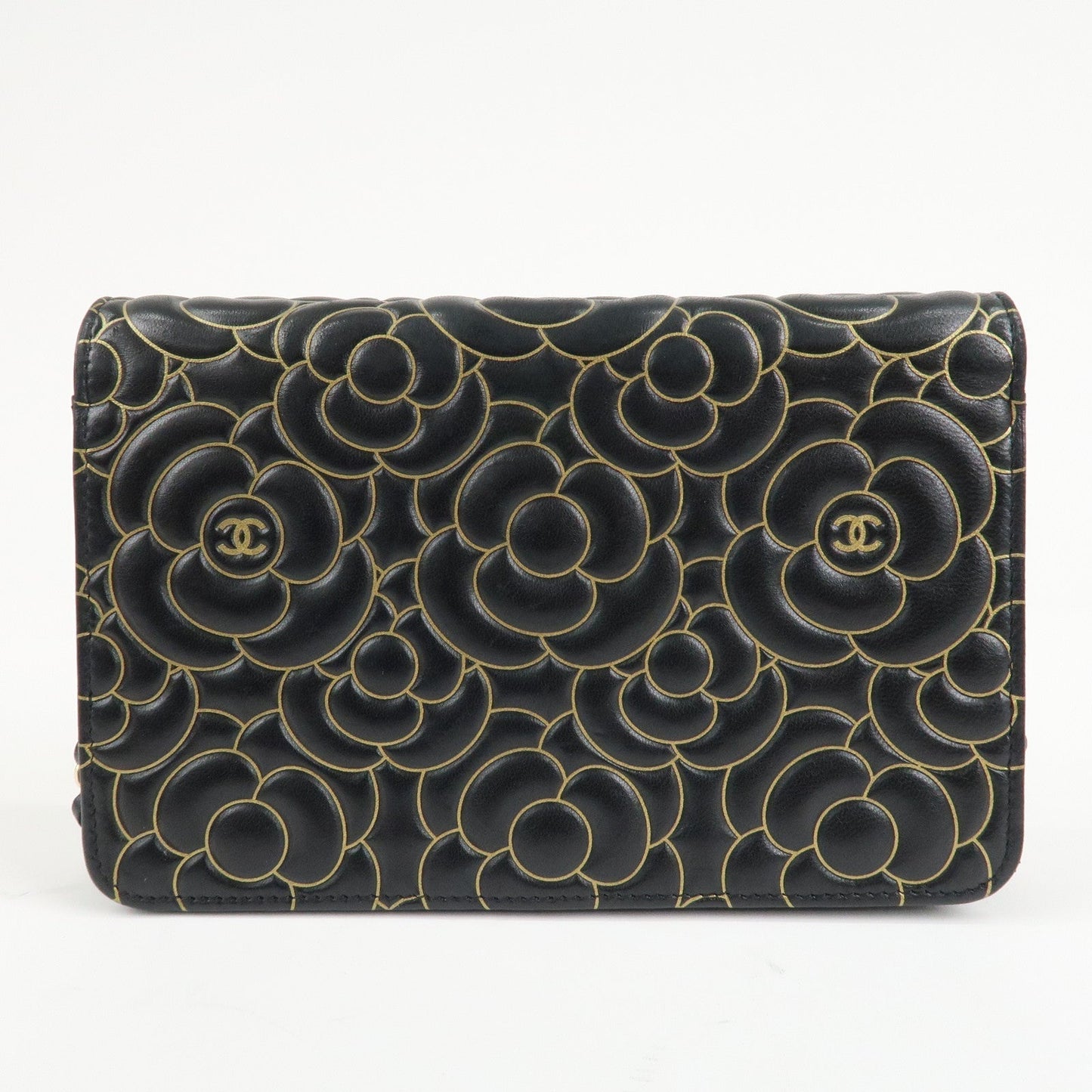 CHANEL Camellia Lamb Skin Chain Wallet Shoulder Bag A82336