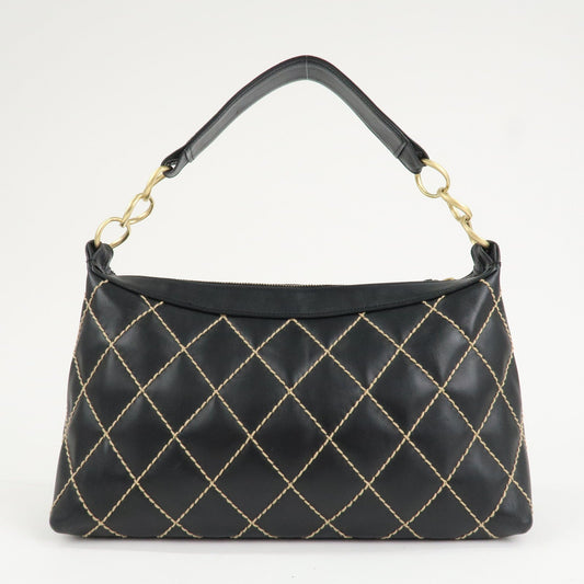 CHANEL Wild Stitch Lamb Skin Shoulder Bag Hand Bag Black A20663