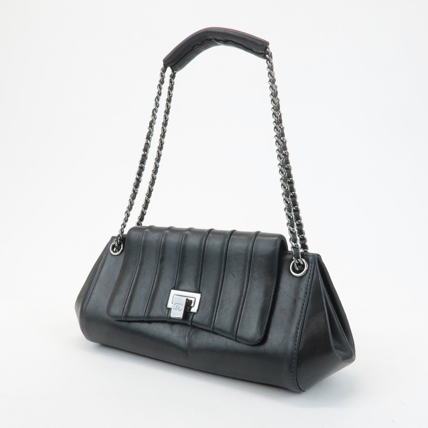 CHANEL Mademoiselle Lamb Skin Chain Shoulder Bag Hand Bag Black