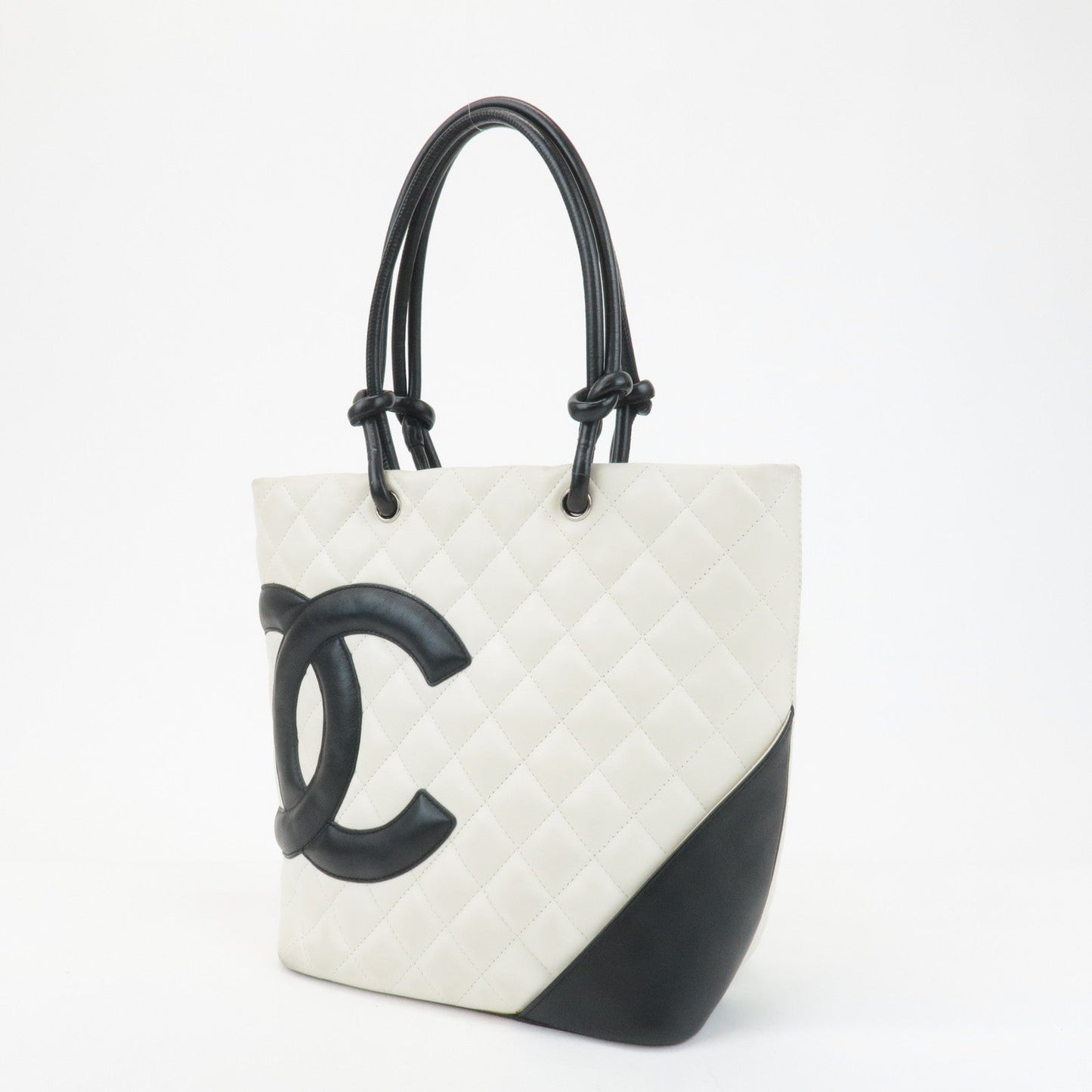CHANEL Cambon Line Lamb Skin Medium Tote Bag Shoulder Bag A25167