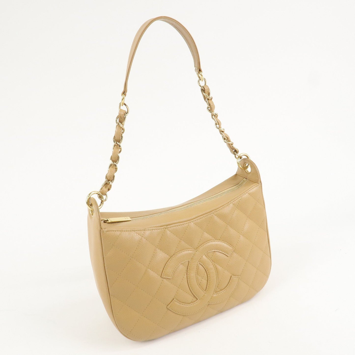 CHANEL COCO Mark Matelasse Shoulder Bag Caviar Skin Beige