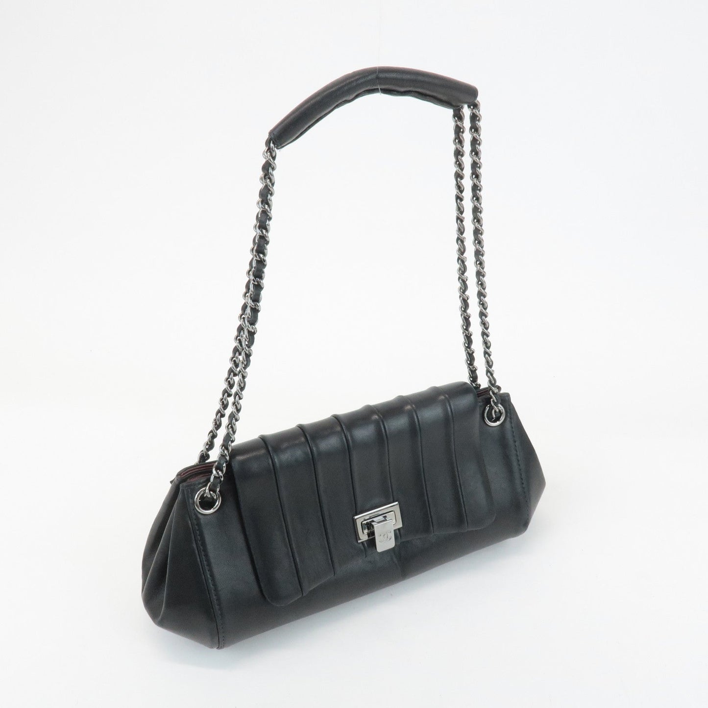 CHANEL Mademoiselle Lamb Skin Chain Shoulder Bag Hand Bag Black