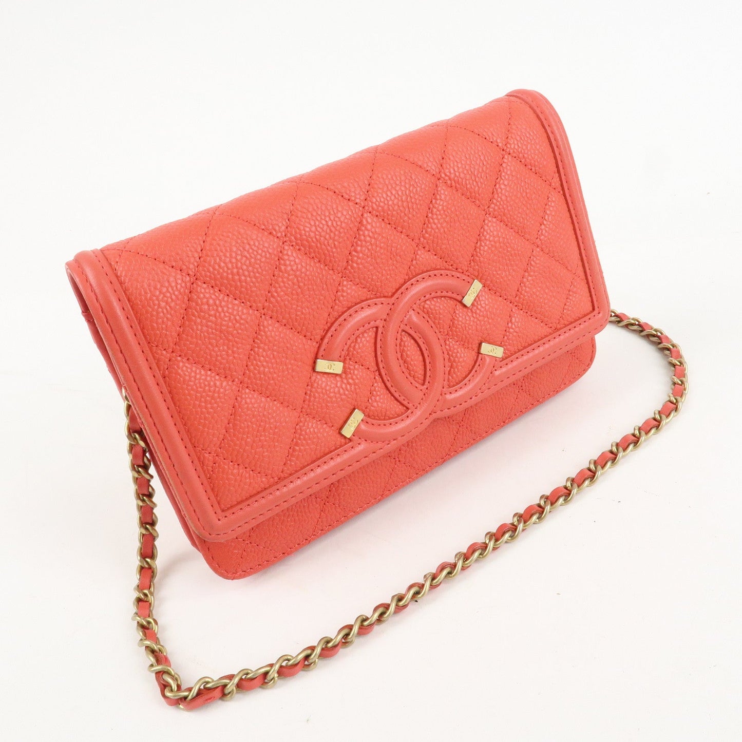CHANEL CC Filigree Matelasse Caviar Skin Chain Shoulder Bag A84451