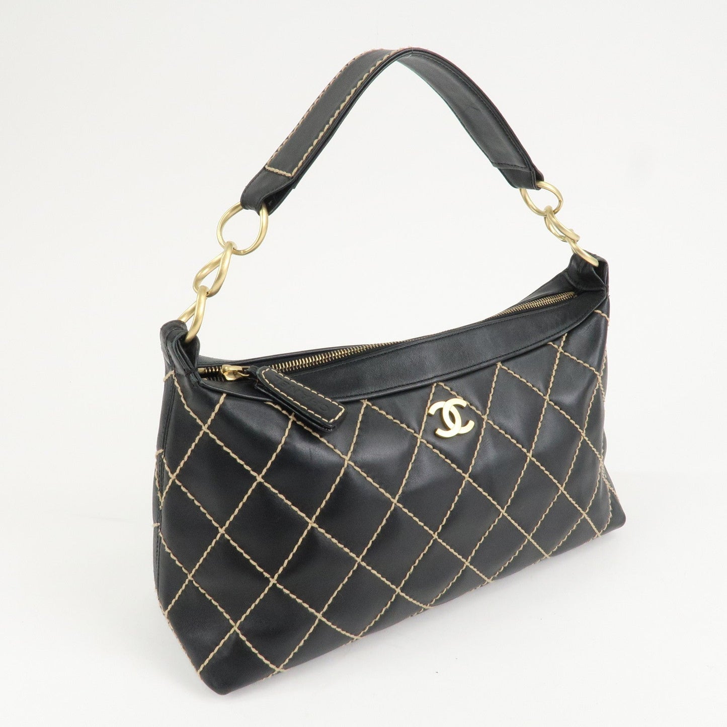 CHANEL Wild Stitch Lamb Skin Shoulder Bag Hand Bag Black A20663