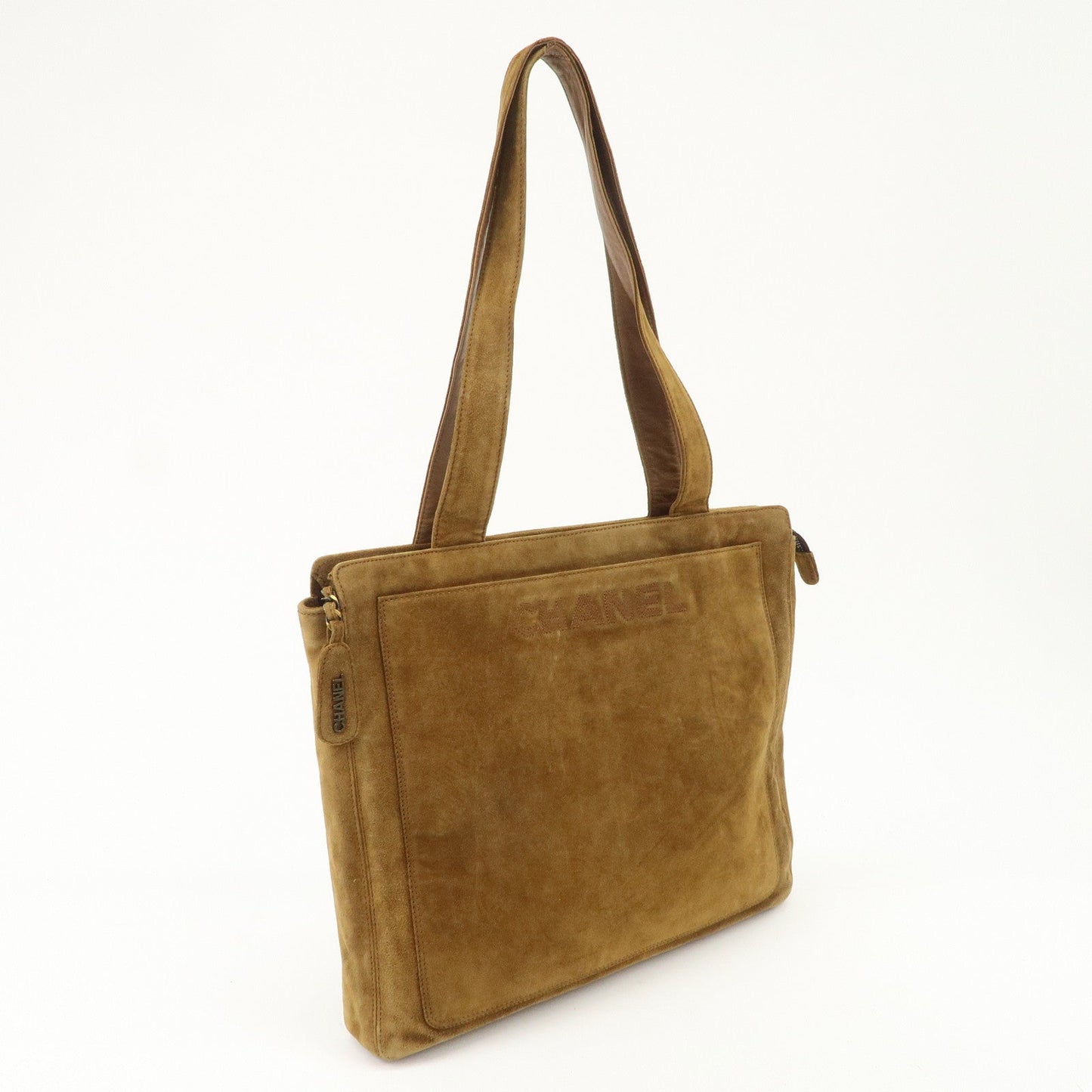 CHANEL Logo Suede Tote Bag Shoulder Bag Brown