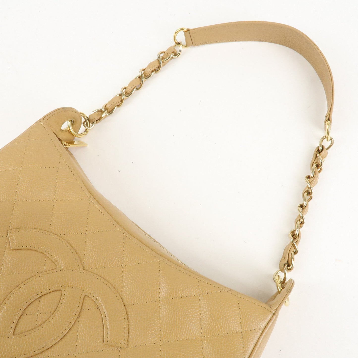 CHANEL COCO Mark Matelasse Shoulder Bag Caviar Skin Beige