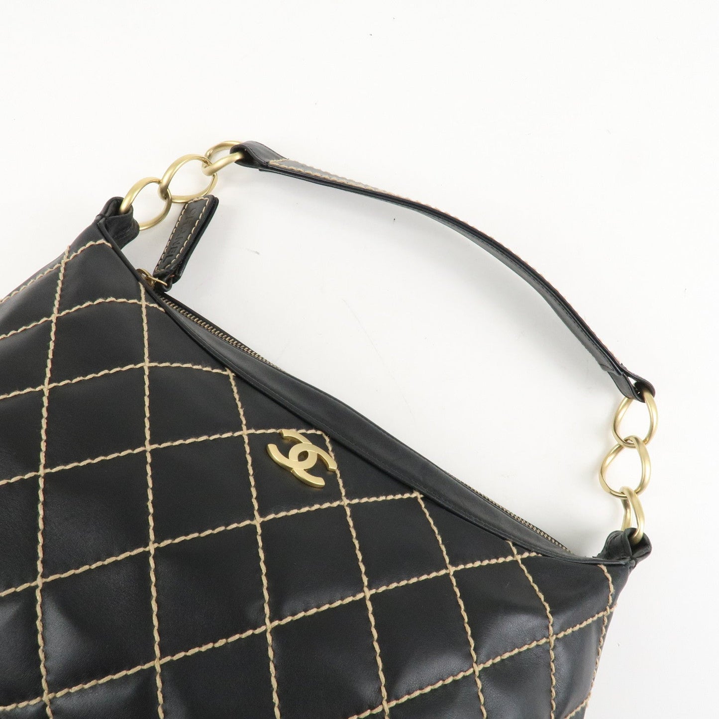 CHANEL Wild Stitch Lamb Skin Shoulder Bag Hand Bag Black A20663