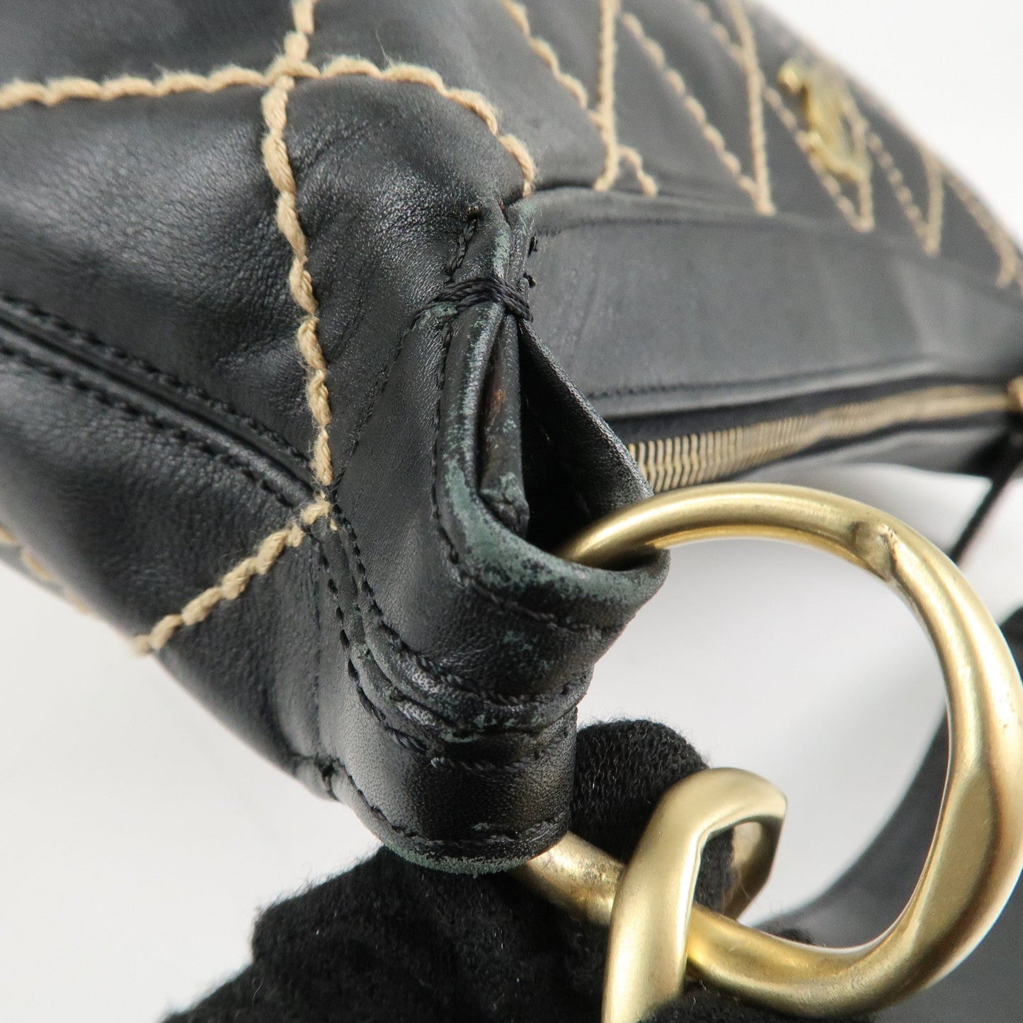 CHANEL Wild Stitch Lamb Skin Shoulder Bag Hand Bag Black A20663