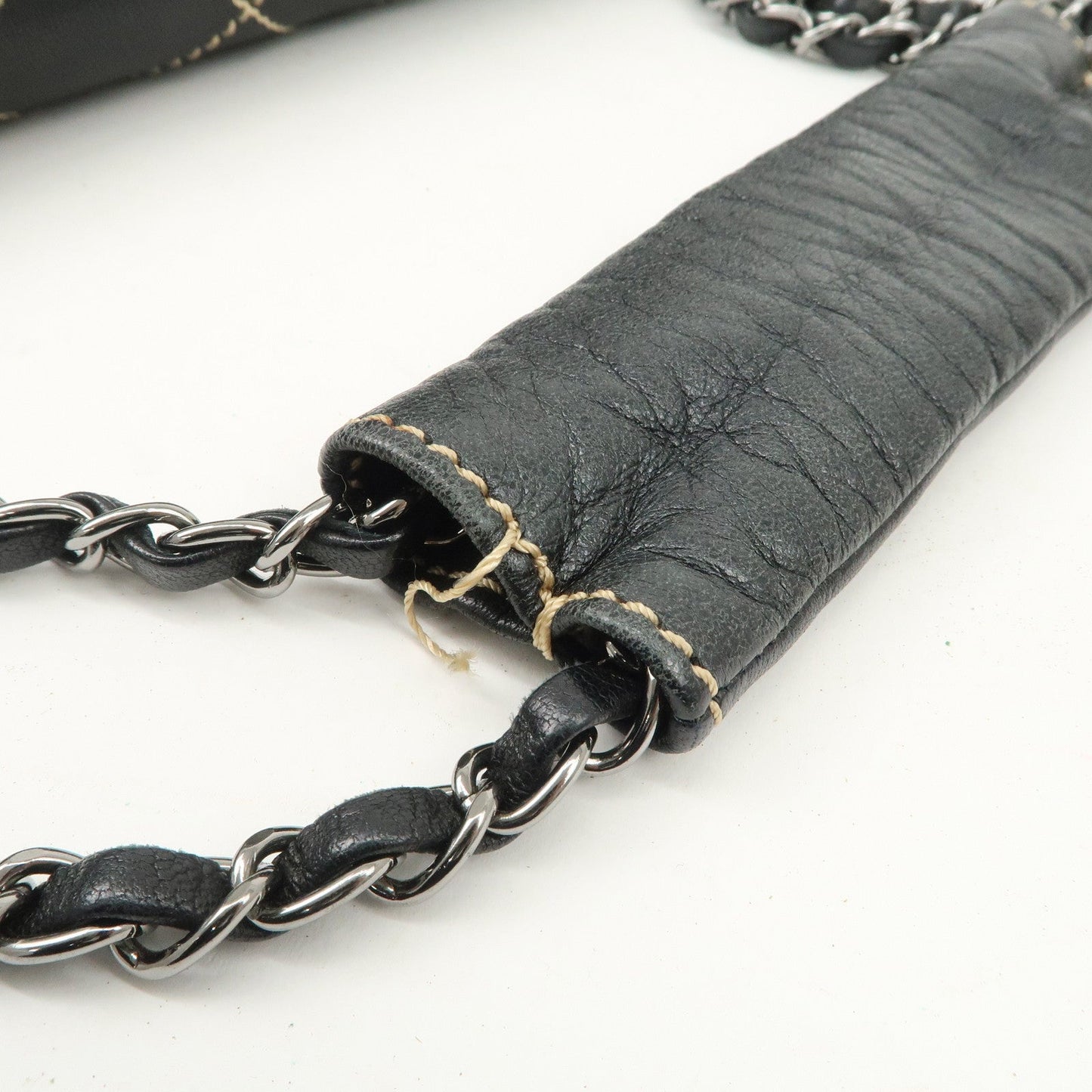 CHANEL COCO Mark Wild Stitch Lamb Skin Chain Shoulder Bag Black