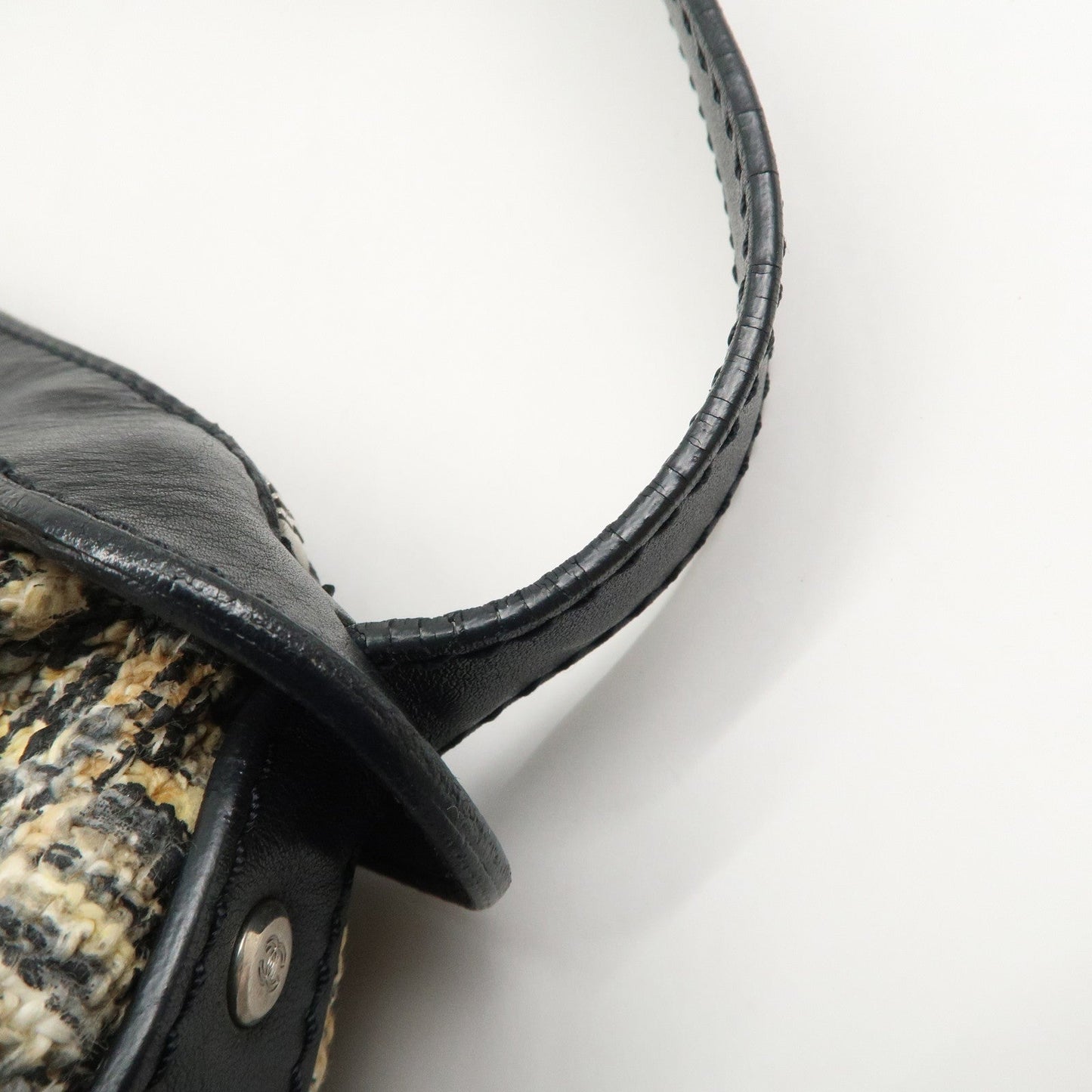 CHANEL Tweed Leather Shoulder Bag Hand Bag Black Beige