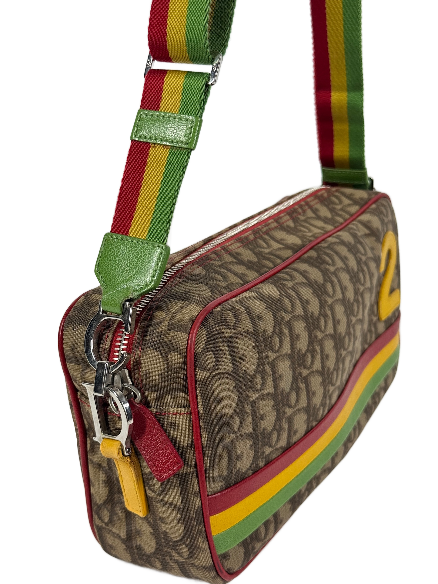 Dior Vintage 2004 Rasta Trotter Monogram Canvas 2 Camera Shoulder & Crossbody Bag