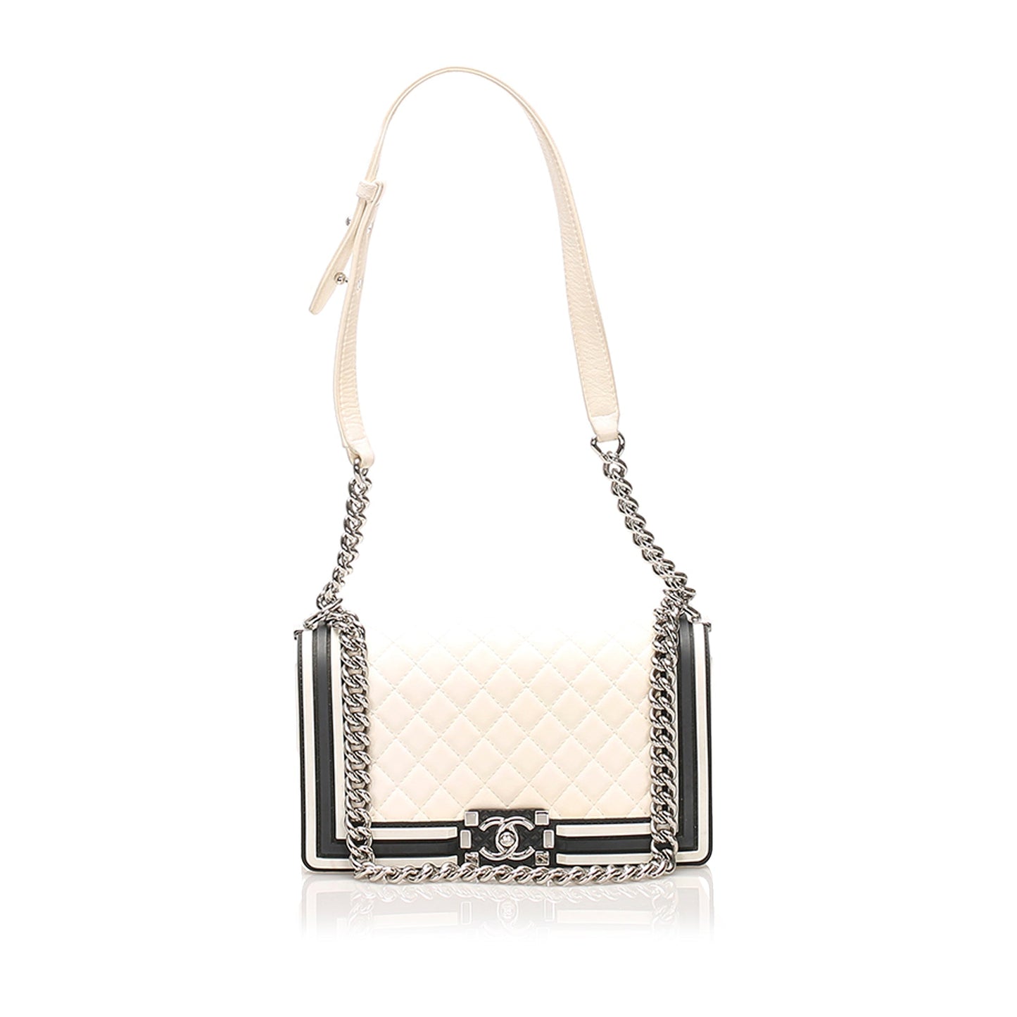Medium Timeless Le Boy Lambskin Leather Shoulder Bag White