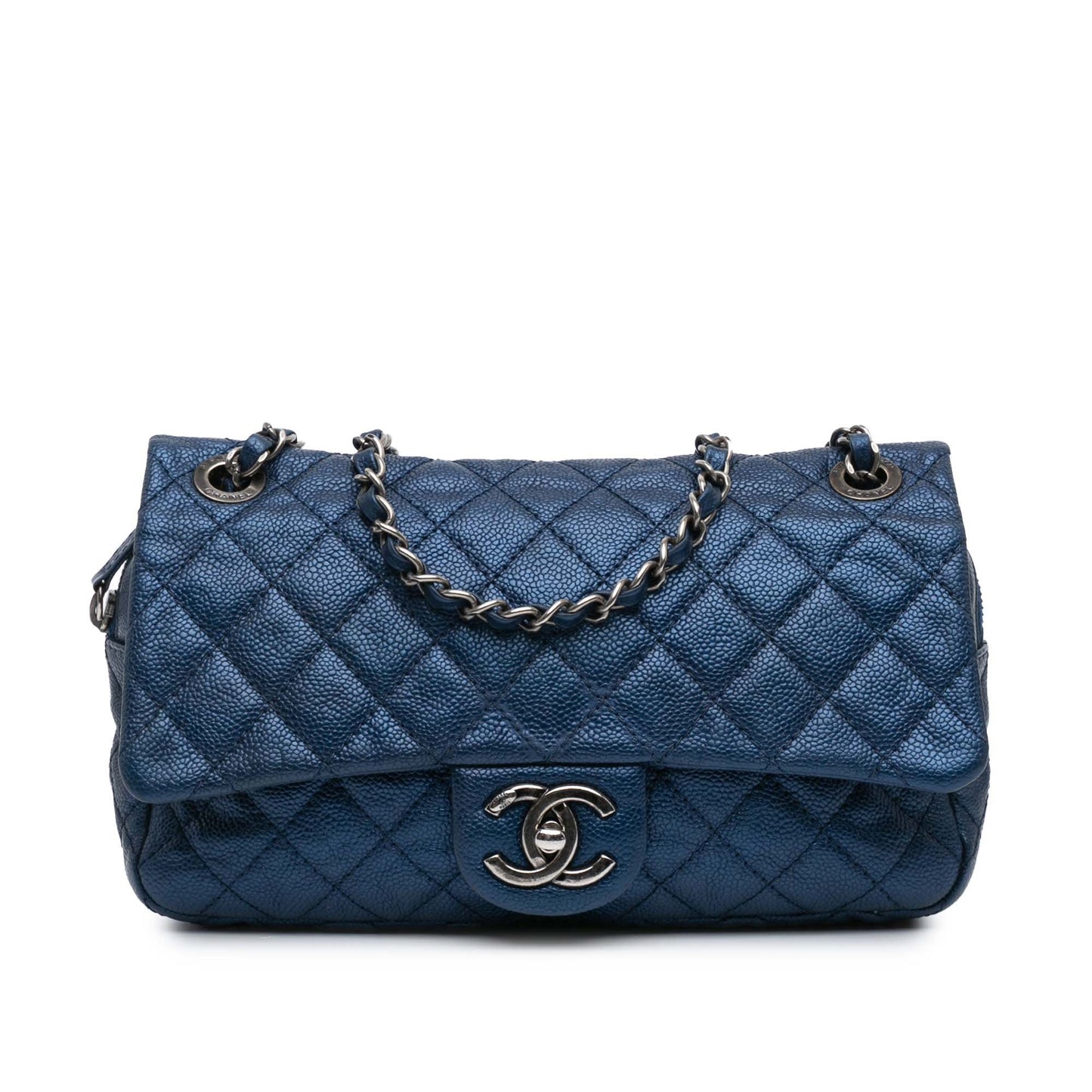 Blue Chanel Medium Quilted Iridescent Caviar Easy Flap Shoulder Bag