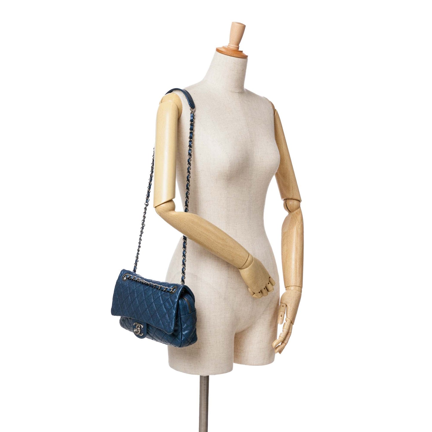 Blue Chanel Medium Quilted Iridescent Caviar Easy Flap Shoulder Bag