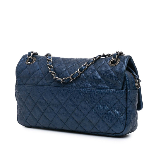 Blue Chanel Medium Quilted Iridescent Caviar Easy Flap Shoulder Bag